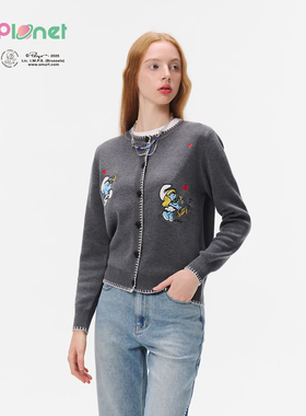 innplanet26春夏新款蓝精灵系列混纺刺绣针织开衫PO31KN821A