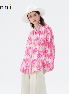 tanni25夏新款甜美慵懒风珍珠镶嵌贝壳印花衬衫半身裙TO11SH200A