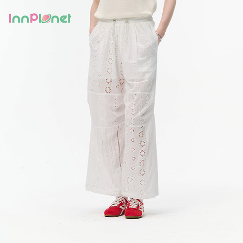 innplanet蕾丝拼接松紧腰休闲裤