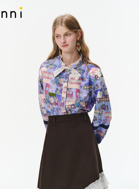 tanni2026春新款轻熟优雅风气质蝴蝶结立领印花衬衫女TO31SH151A