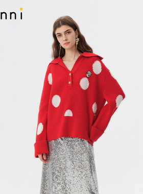 tanni25春新款大力水手联名新年红色套头翻领针织衫TN31KN803C