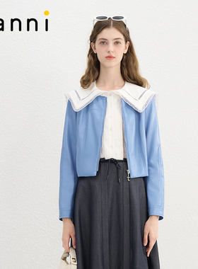 tanni新款通勤复古气质个性休闲紫色短pu皮衣TN11JK072A