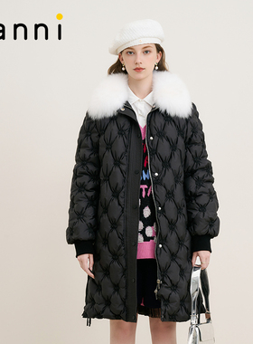 tanni新款甜美风狐狸毛领长款羽绒服TM31DJ036A