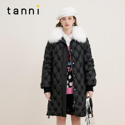 tanni新款甜美风狐狸毛领长款羽绒服TM31DJ036A