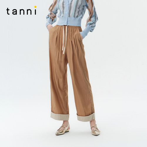 tanni通勤简约宽松休闲直筒长裤