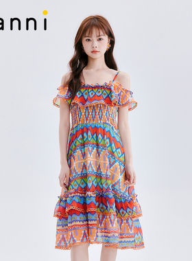 tanni新款司马克设计感吊带款度假风连衣裙TL11DR120A