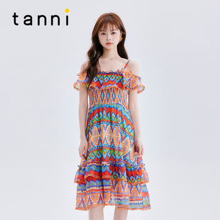 tanni新款 度假风连衣裙TL11DR120A 司马克设计感吊带款