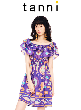 tanni秋气质显瘦新款司马克一字肩两穿宽松休闲连衣裙TL11DR111C