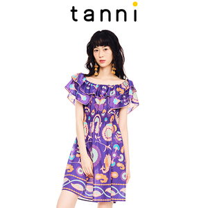 tanni秋气质显瘦新款司马克一字肩两穿宽松休闲连衣裙TL11DR111C