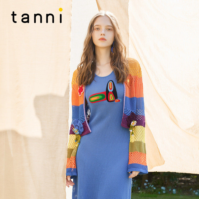 tanni多巴胺镂空条纹针织开衫