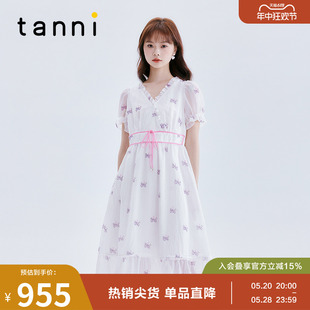 tanni新款 连衣裙TM11DR065A 收腰长款 甜美洛可可V领花苞袖