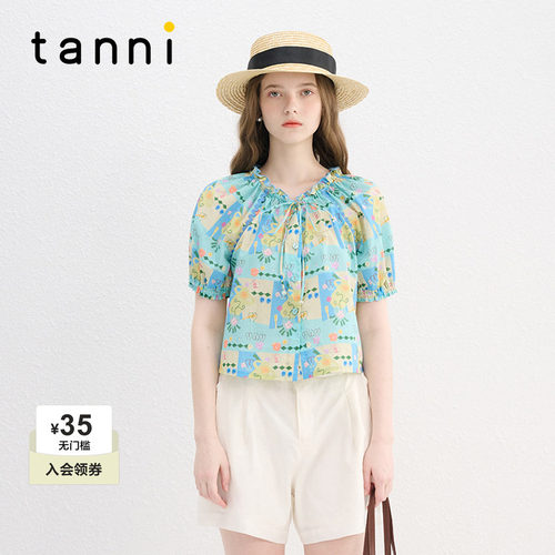 tanni度假风异域图腾印花上衣