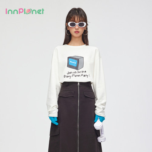 innplanet趣味印花打底长袖T恤