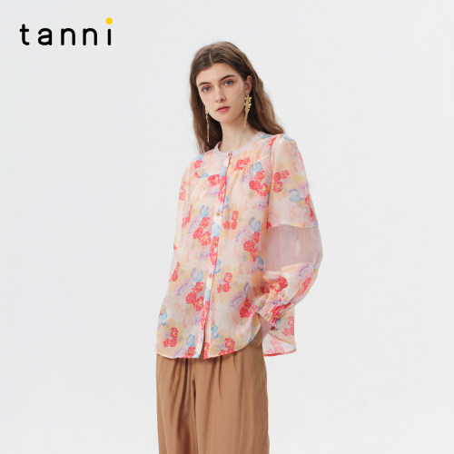 tanni梦幻玫瑰印花复古通勤衬衫