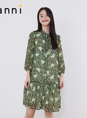 tanni新款百搭休闲温柔气质碎花中长款连衣裙TM11DR036A