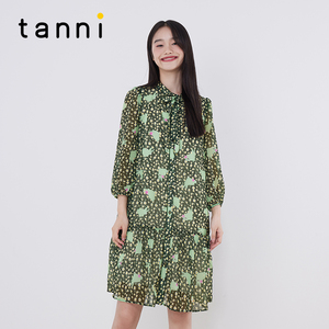 tanni新款百搭休闲温柔气质碎花中长款连衣裙TM11DR036A