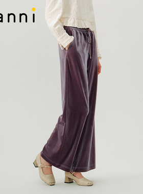 tanni早秋新款简约通勤休闲缎光丝绒感直筒双色长裤TN31PA014A