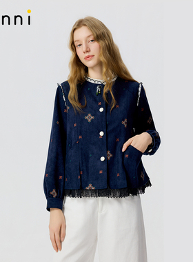 tanni2026春新款复古日式森系花纹蕾丝拼接麂皮外套TP11OW151A