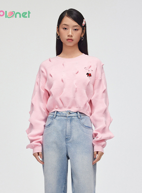 innplanet新款艺术家合作设计感甜美短款针织衫PN31KN816A