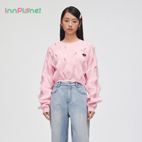 innplanet设计感甜美短款针织衫