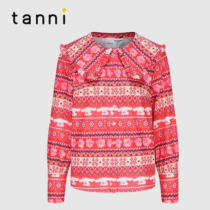 tanni新款大耳狗联名拼接撞色甜美学院风衬衫TM31SH826A