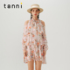 tanni初夏新款 设计师联名优雅法式 露肩挂脖印花连衣裙TN31DR801A