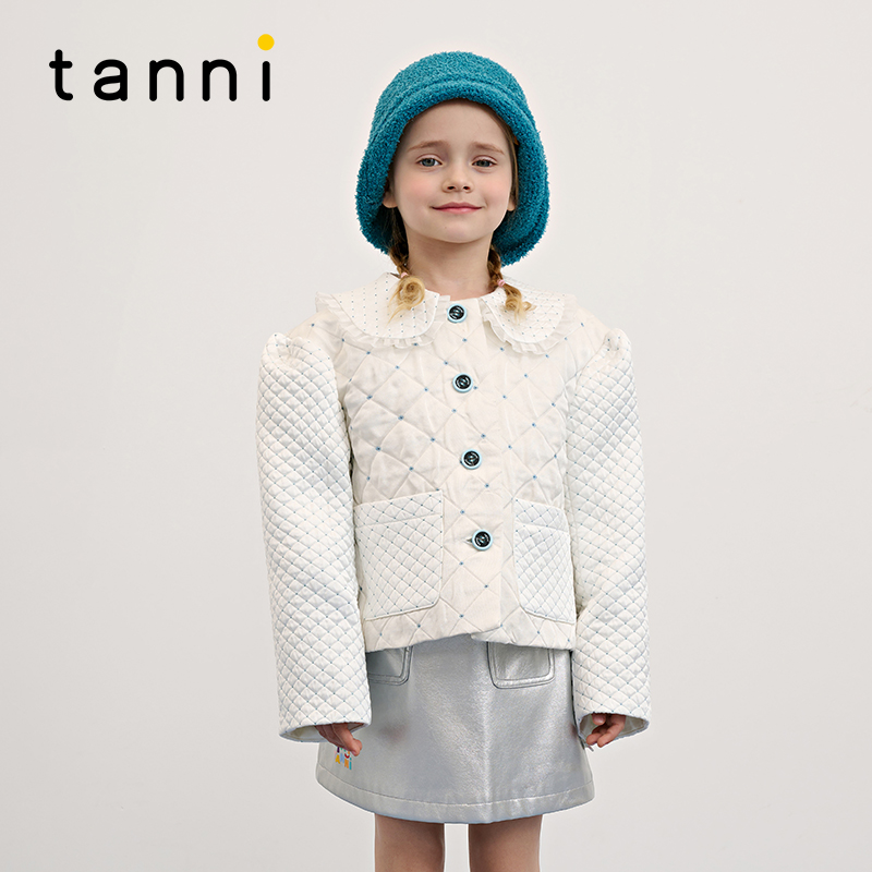 tanni蕾丝边娃娃领拼接设计棉服