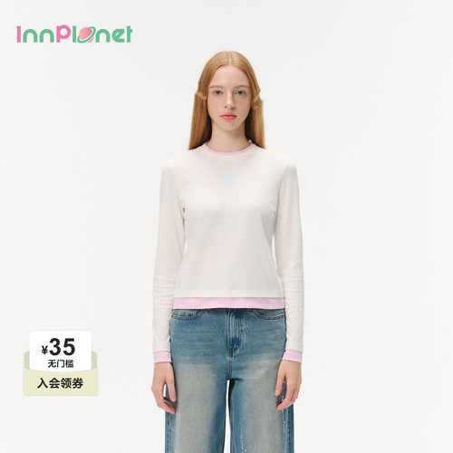 innplanet26新款百搭休闲少女闪粉蝴蝶结打底衫上衣PO31BL011A
