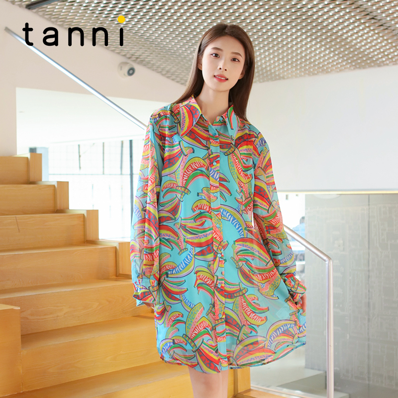 tanni宽松印花个性衬衫连衣裙