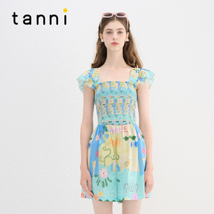 TN11JS071A 阔腿连体裤 tanni休闲印花修身 显瘦司马克飞飞袖