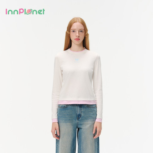 innplanet26夏新款百搭休闲少女闪粉蝴蝶结打底衫上衣PO31BL011A
