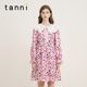 tanni新款 优雅气质圆领花苞袖 设计收腰连衣裙TM31DR045A