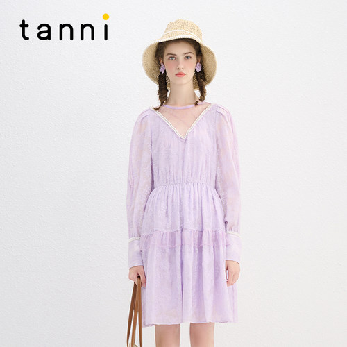 tanni法式浪漫优雅气质V领连衣裙