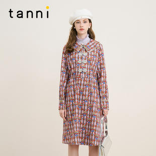 印花长袖 复古盘扣设计改良新中式 连衣裙TM31DR011A 款 tanni25秋季