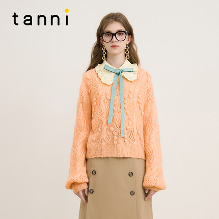 tanni2025秋款温柔气质亲肤舒适显瘦镂空套头针织衫女TM31KN054A