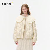 tanni25冬新款 甜美千金风蕾丝领白色宽松短款 羽绒服TO31DJ016A