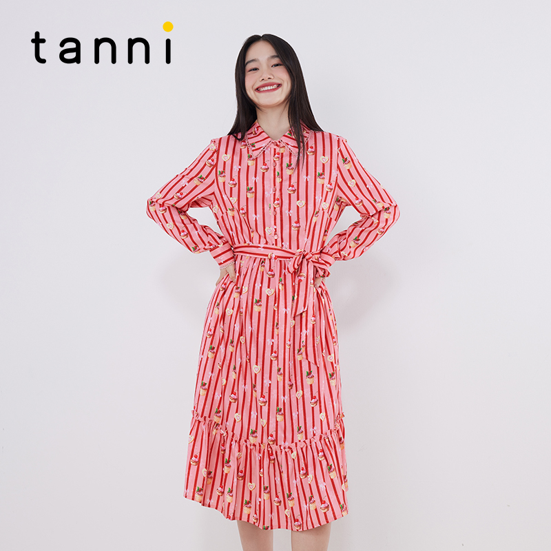 tanni通勤休闲X型长款衬衫连衣裙