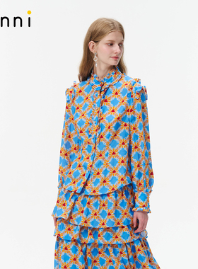 tanni25秋冬新款复古时尚气质炽心菱愿H版型印花衬衣TO31SH202A