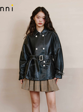 tanni25新款通勤时尚港风复古廓形收腰短款pu皮衣外套TO31JK001B