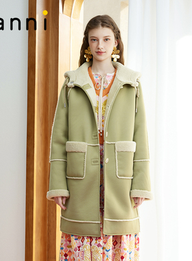 tanni新款休闲减龄连帽中长款人工皮毛大衣TM31CO025A