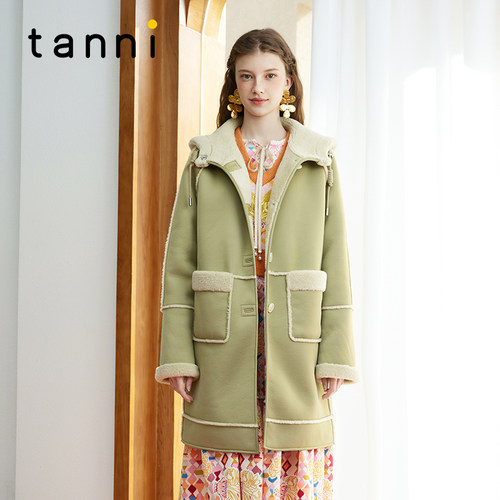 tanni休闲减龄连帽中长款大衣