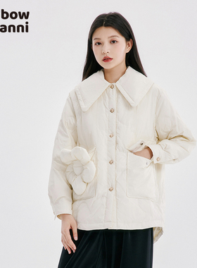 rainbow新款翻领90白鸭绒保暖加厚百搭中长款羽绒服女RL31DJ001A