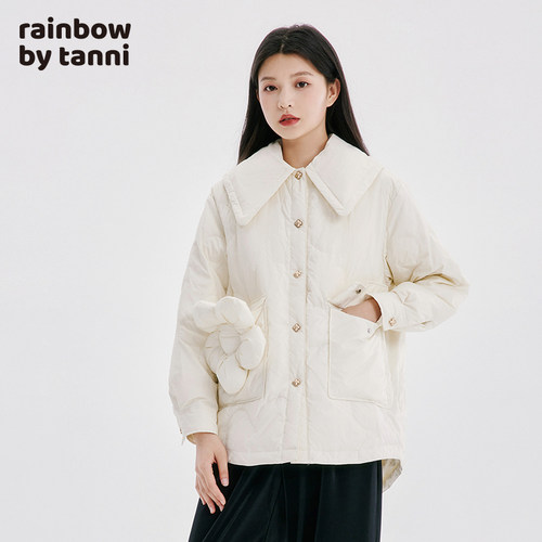 tanni90白鸭绒翻领保暖加厚百搭宽松中长款羽绒服女RL31DJ001A