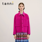 tanni新款 摩登复古百搭拼接时髦短款 廓形大衣TM31CO022A