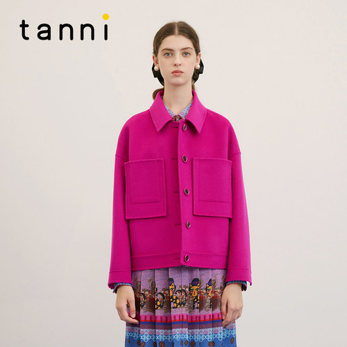 tanni摩登复古时髦短款廓形大衣