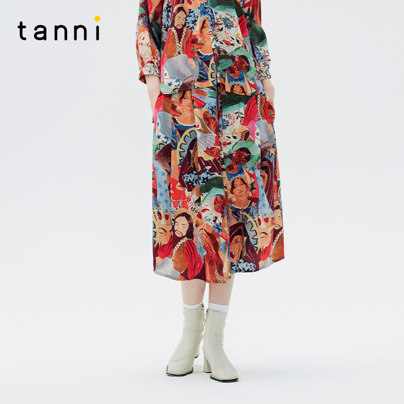 tanni优雅宽松A字松紧腰半身裙