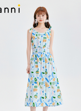 tanni新款法式度假休闲气质吊带长款连衣裙女TM11DR153A