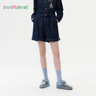 innplanet26夏新款 PO11DE818A 大力水手联名深蓝色复古牛仔短裤