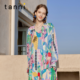 TN11SH003A 度假风浪漫文艺休闲印花衬衫 tanni新款 法式
