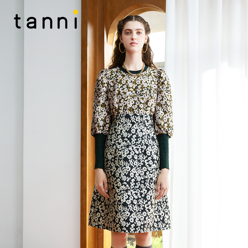 tanni优雅复古宫廷风撞色连衣裙